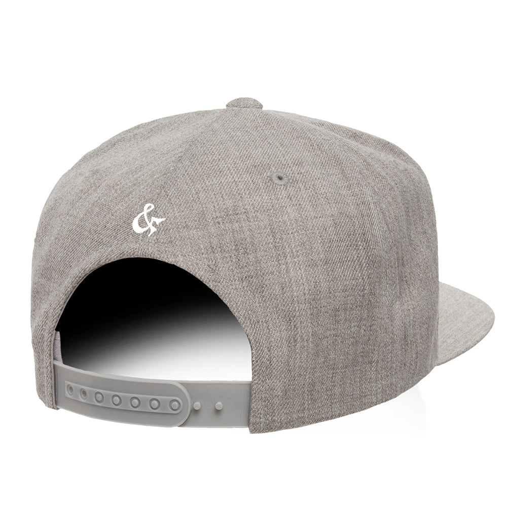 New Mexico Flag snapback hat in heather grey, back view