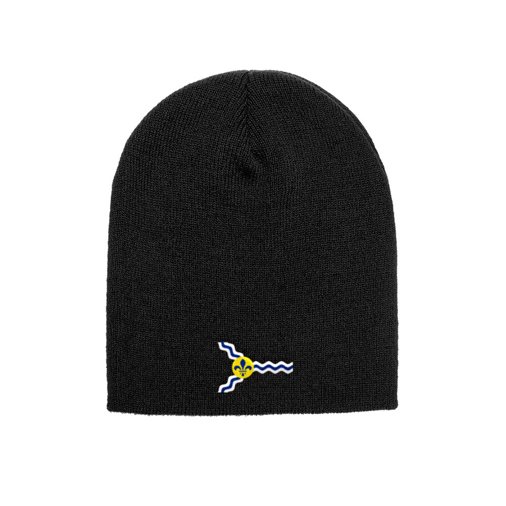 St. Louis Flag beanie in black, front view