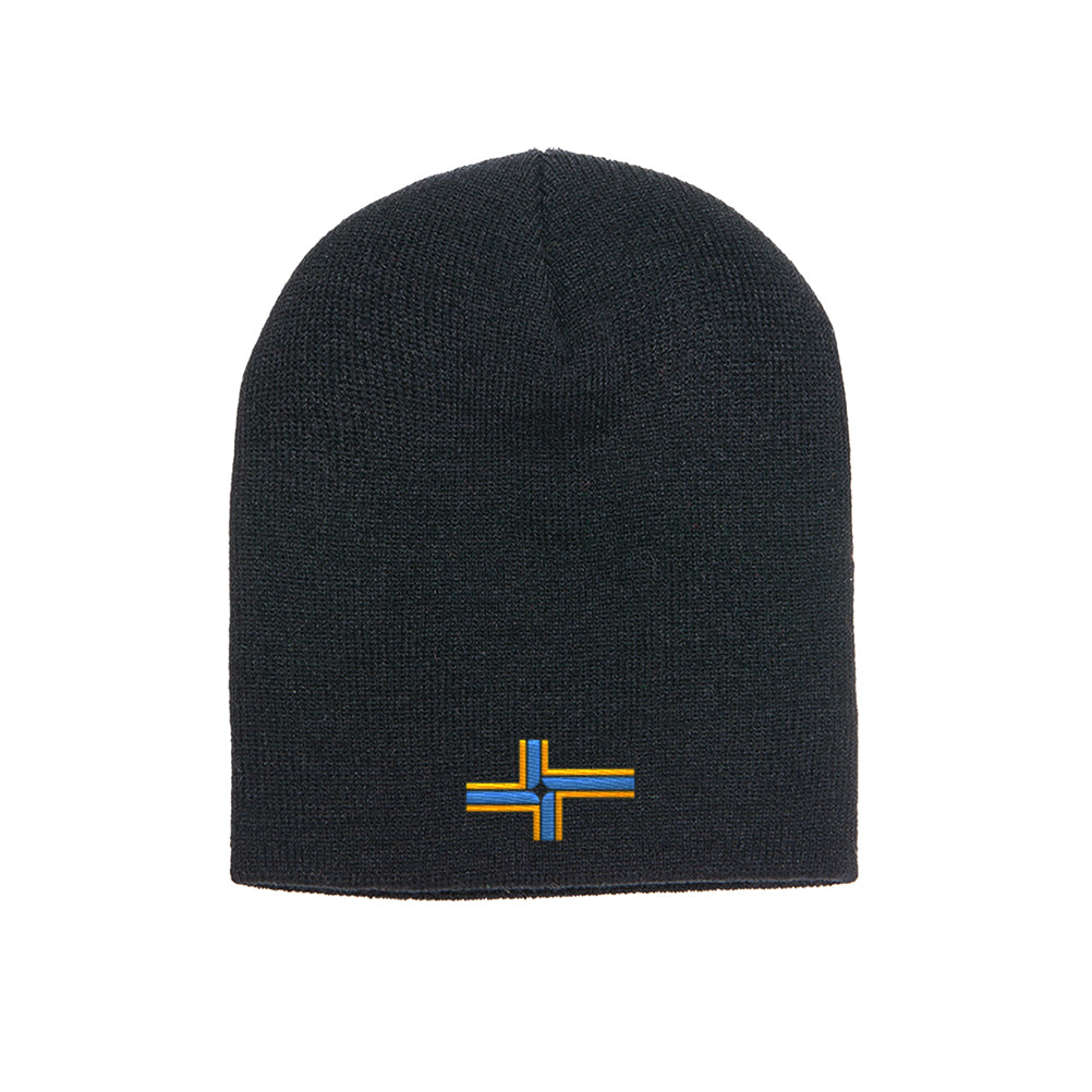 Portland Oregon Flag beanie in black, front view