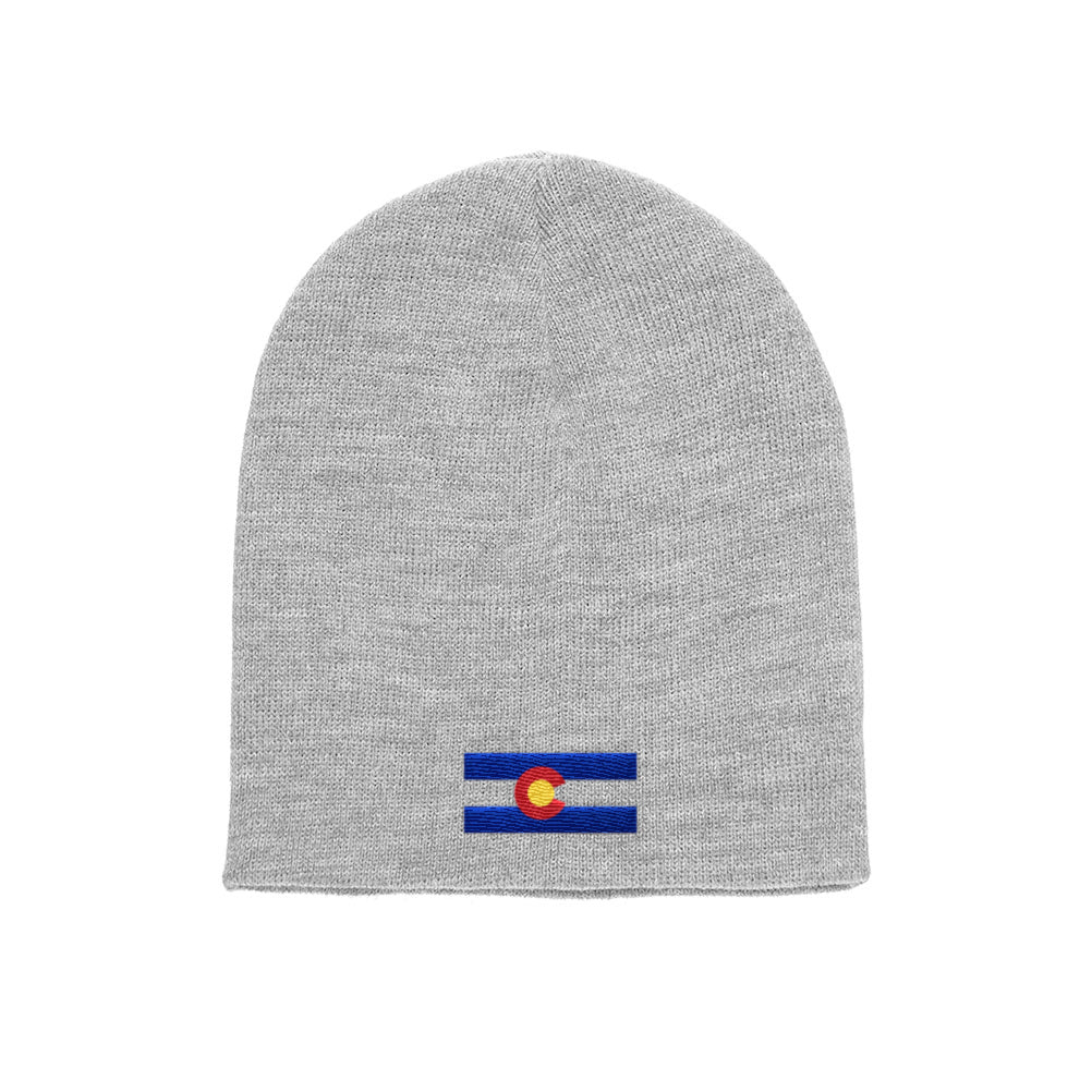 Colorado Flag beanie in grey, front view