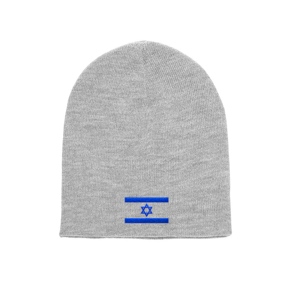 Israel Flag beanie in grey, front view