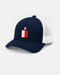Texas Flag trucker hat, navy with white mesh, embroidered Texas flag and star