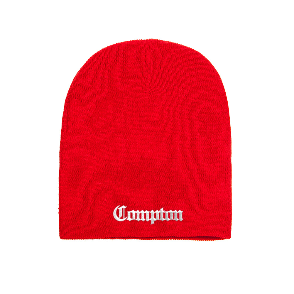 Compton California beanie in red, front view