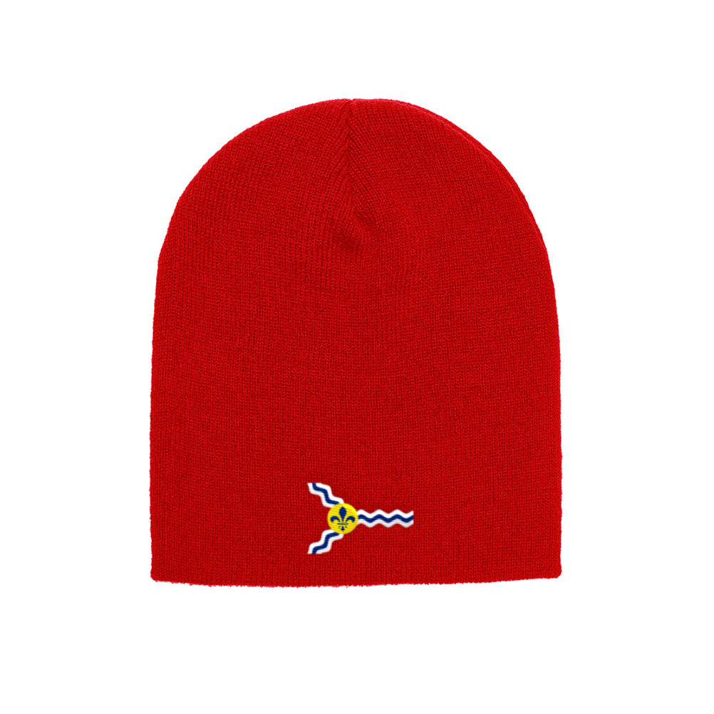 St. Louis Flag beanie in red, front view