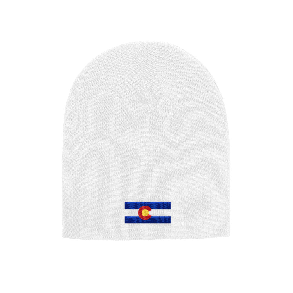 Colorado Flag beanie in white, front view